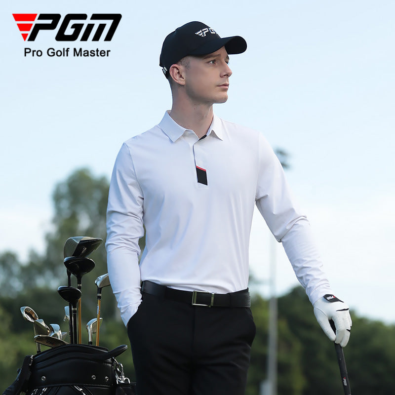 PGM Men's Golf Apparel Long-Sleeve T-Shirt Autumn/Winter Sports Jersey Men's Polo Shirt Seamless Turn-Down Collar