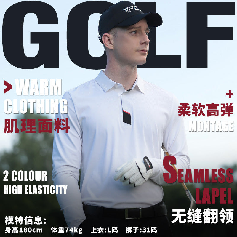 PGM Men's Golf Apparel Long-Sleeve T-Shirt Autumn/Winter Sports Jersey Men's Polo Shirt Seamless Turn-Down Collar