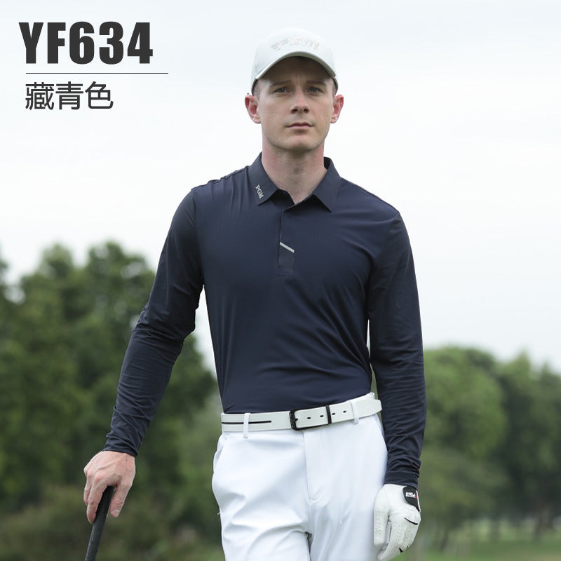 PGM Men's Golf Apparel Long-Sleeve T-Shirt Autumn/Winter Sports Jersey Men's Polo Shirt Seamless Turn-Down Collar